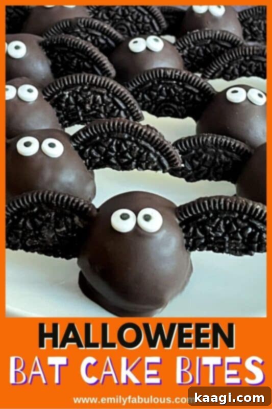 Halloween Bat Cake Pops, decorated with dark chocolate and candy eyes.