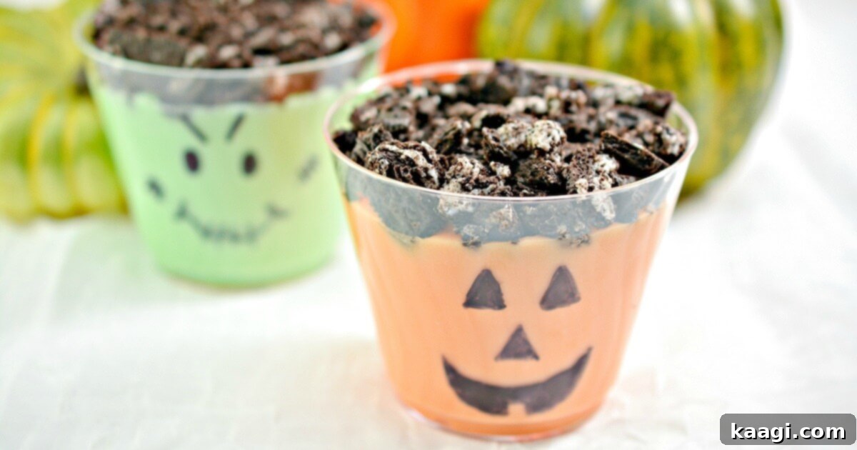 Easy Halloween Pudding Cups, spooky and delicious, with crushed Oreos.