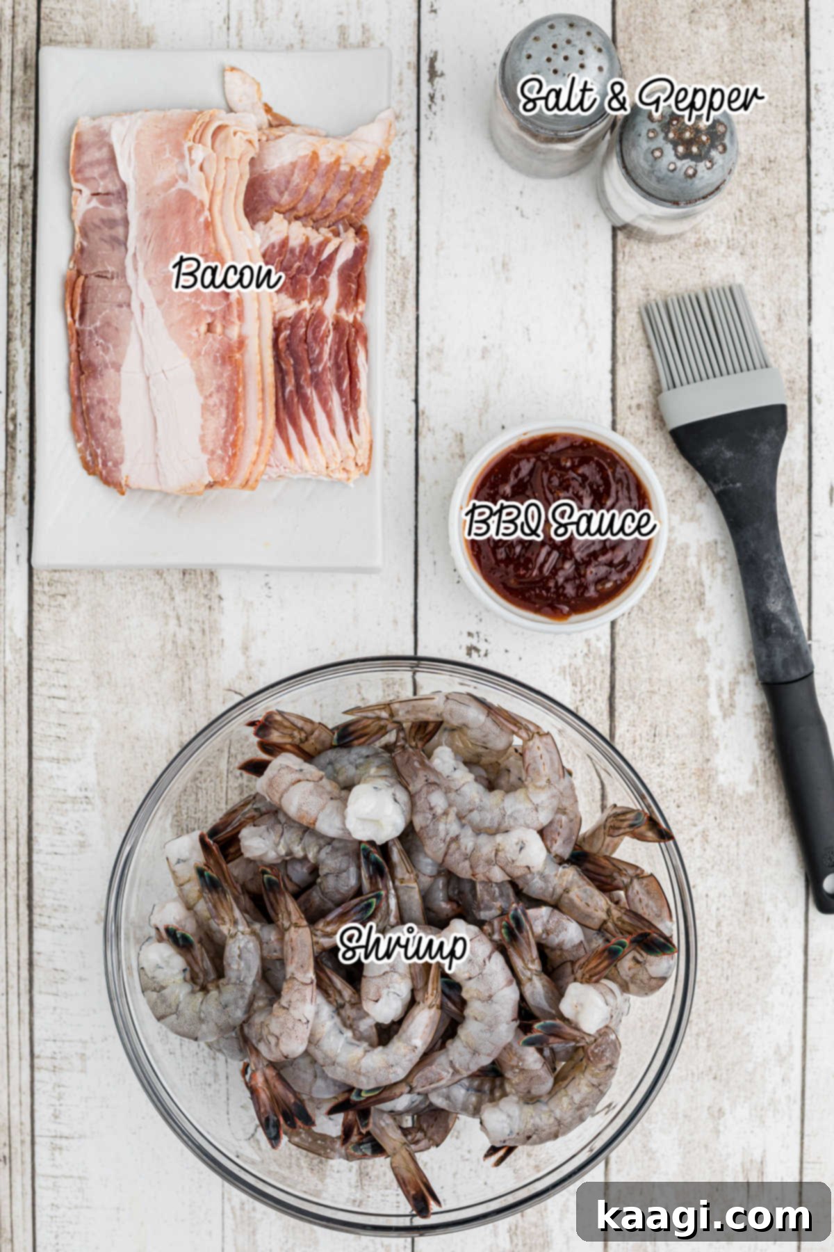 Ingredients laid out for making smoked bacon wrapped shrimp