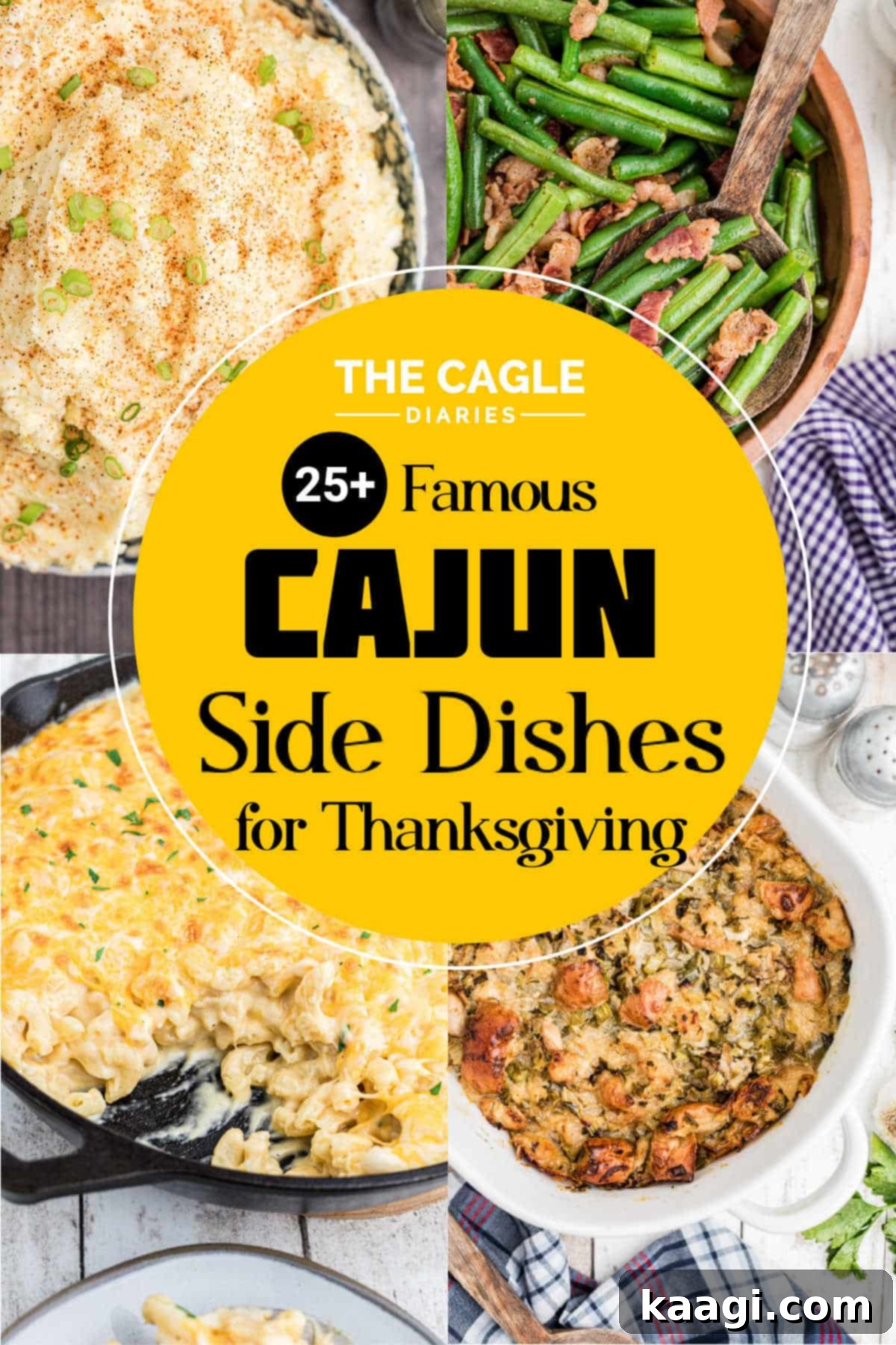 25 Must-Try Cajun Thanksgiving Side Dishes 2 A collage of four images showing famous Cajun Side Dishes For Thanksgiving with text overlay for Pinterest.