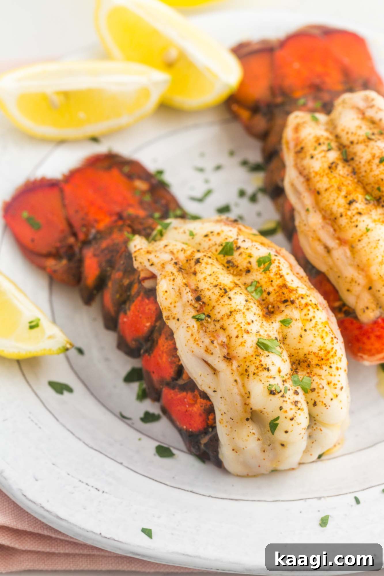 Four images showing different ways to cook lobster tails: grilled, broiled, baked, and steamed.