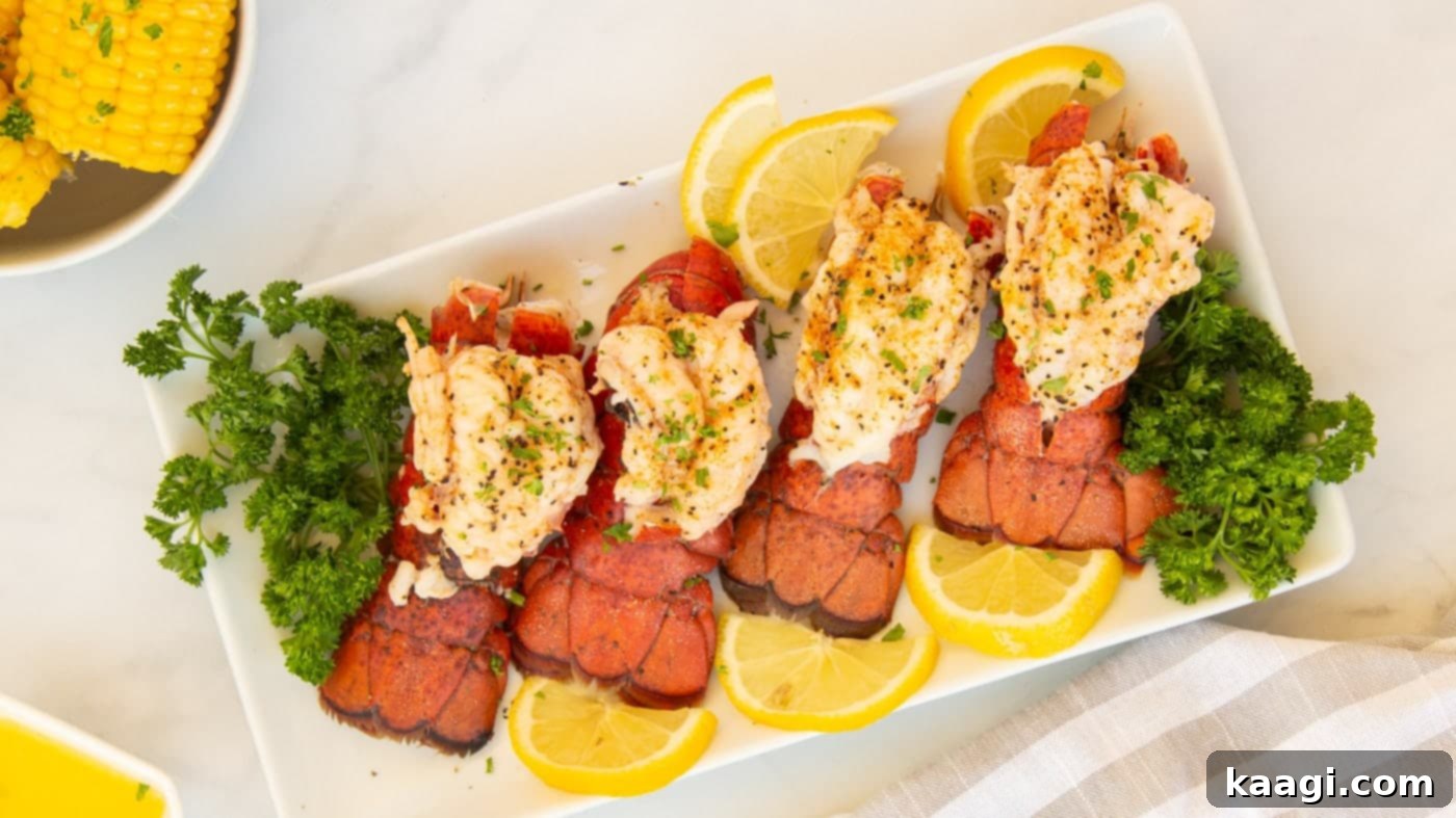 Steamed Lobster Tail, perfectly cooked and served with drawn butter.