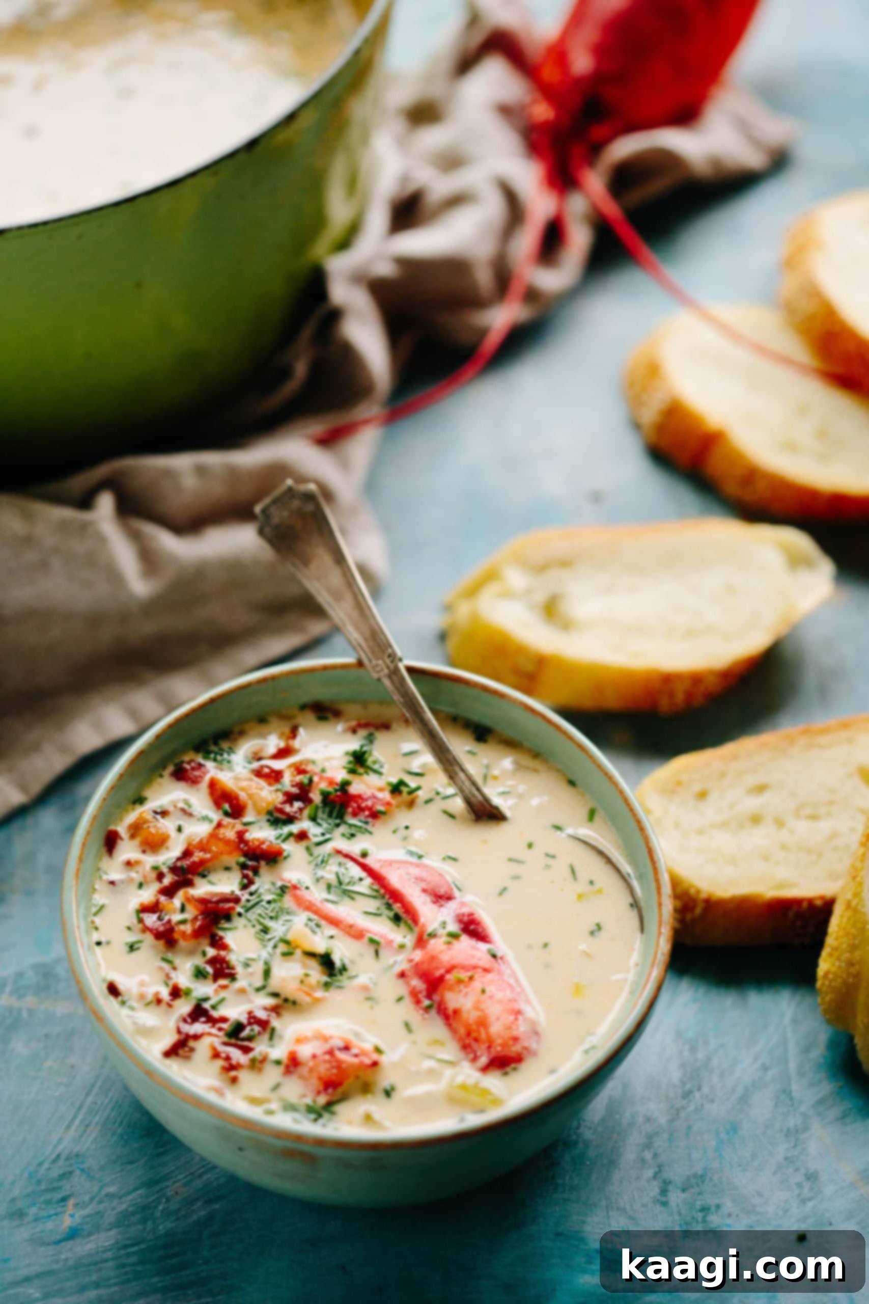 Lobster Corn Chowder, a hearty and flavorful soup for fall.