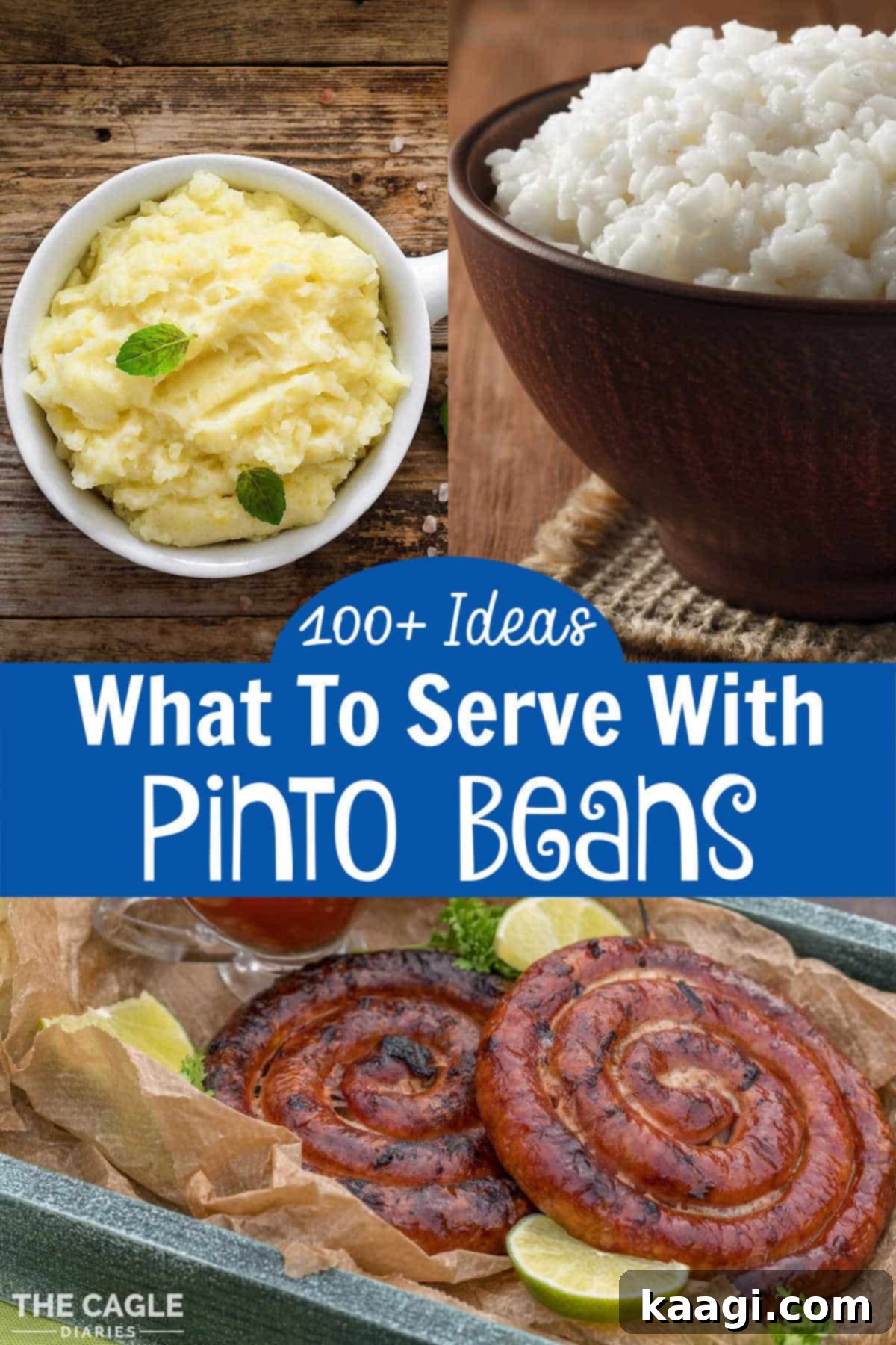 Pinto Bean Perfection: The Ultimate Sides 2 A collage of images showing what can be served with Pinto Beans, including various meats, starches, and vegetables.