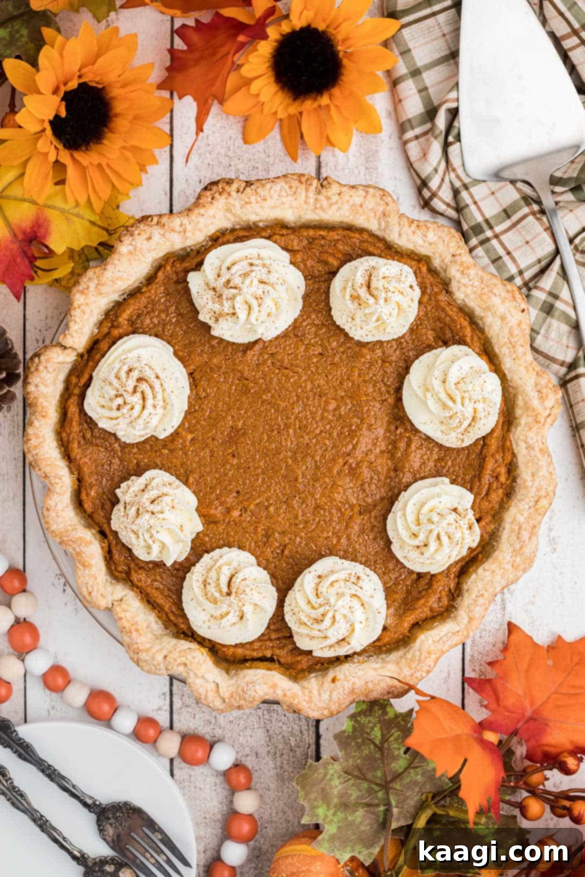 Overhead image of grandma's sweet potato pie, ready to be served.