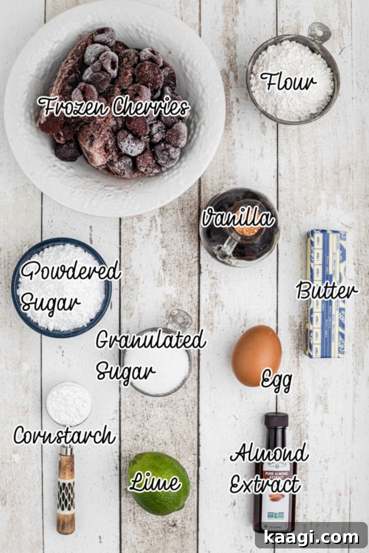 Viral Jam Heart Cookies 3 All the fresh ingredients meticulously laid out, ready for baking these viral TikTok Jam Heart Cookies, including frozen cherries, butter, flour, and sugars.