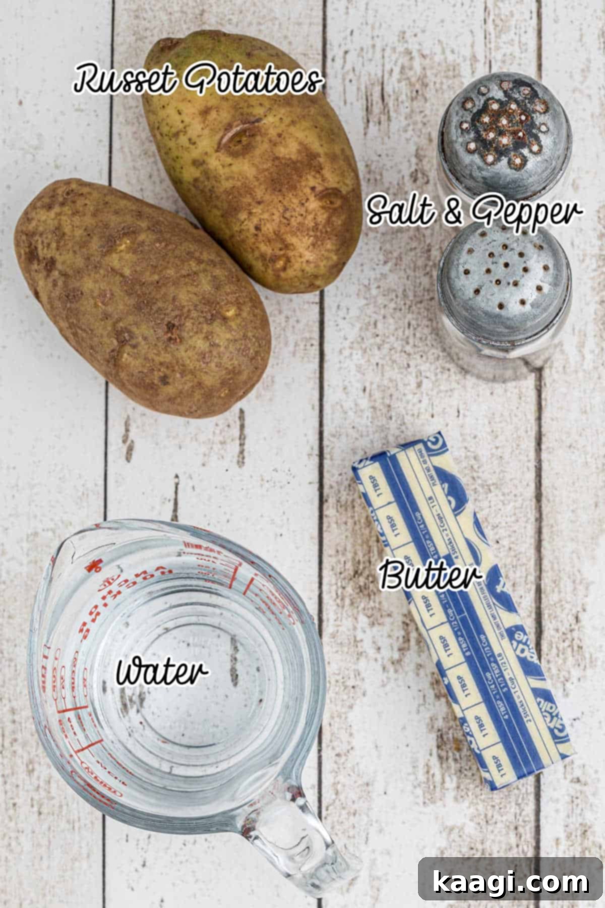 Comforting Potato Stew 3 Overhead shot of the simple ingredients required to make traditional Southern stewed potatoes, laid out neatly.