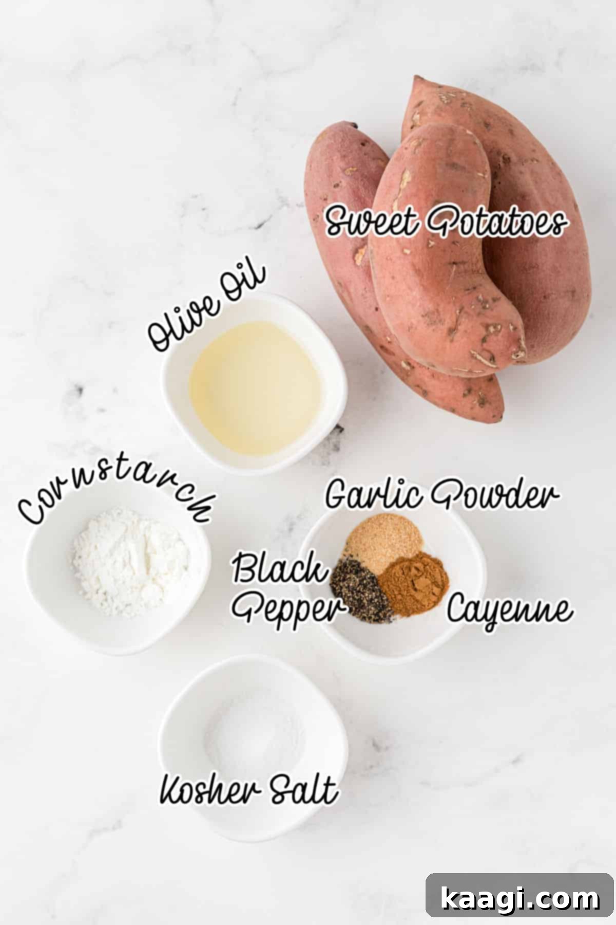 Ingredients needed to make crispy sweet potatoes.