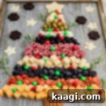 45 degree shot of a beautiful Christmas tree charcuterie board, ready to serve.