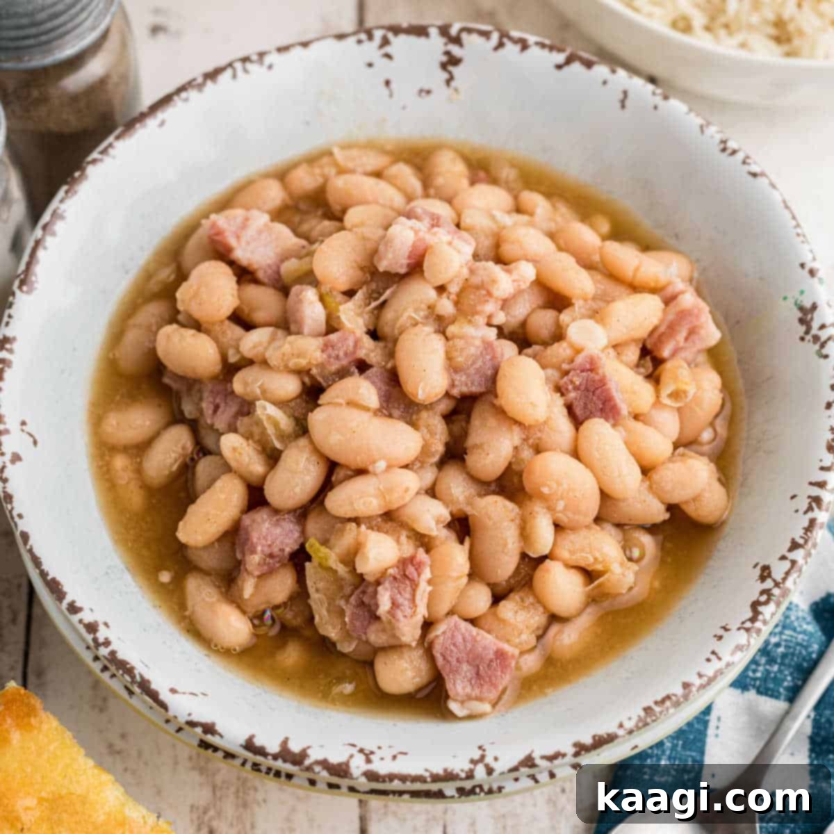 A bowl of creamy Southern Great Northern Beans, perfectly cooked and seasoned.