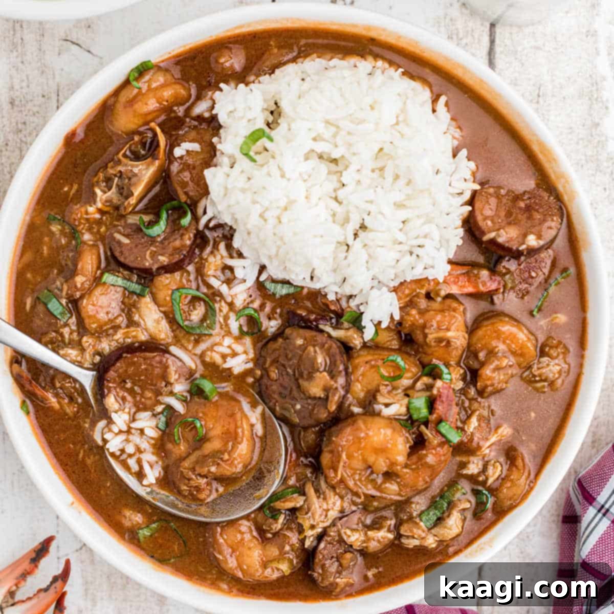 A bowl of gumbo, showing What To Serve With Seafood Gumbo.