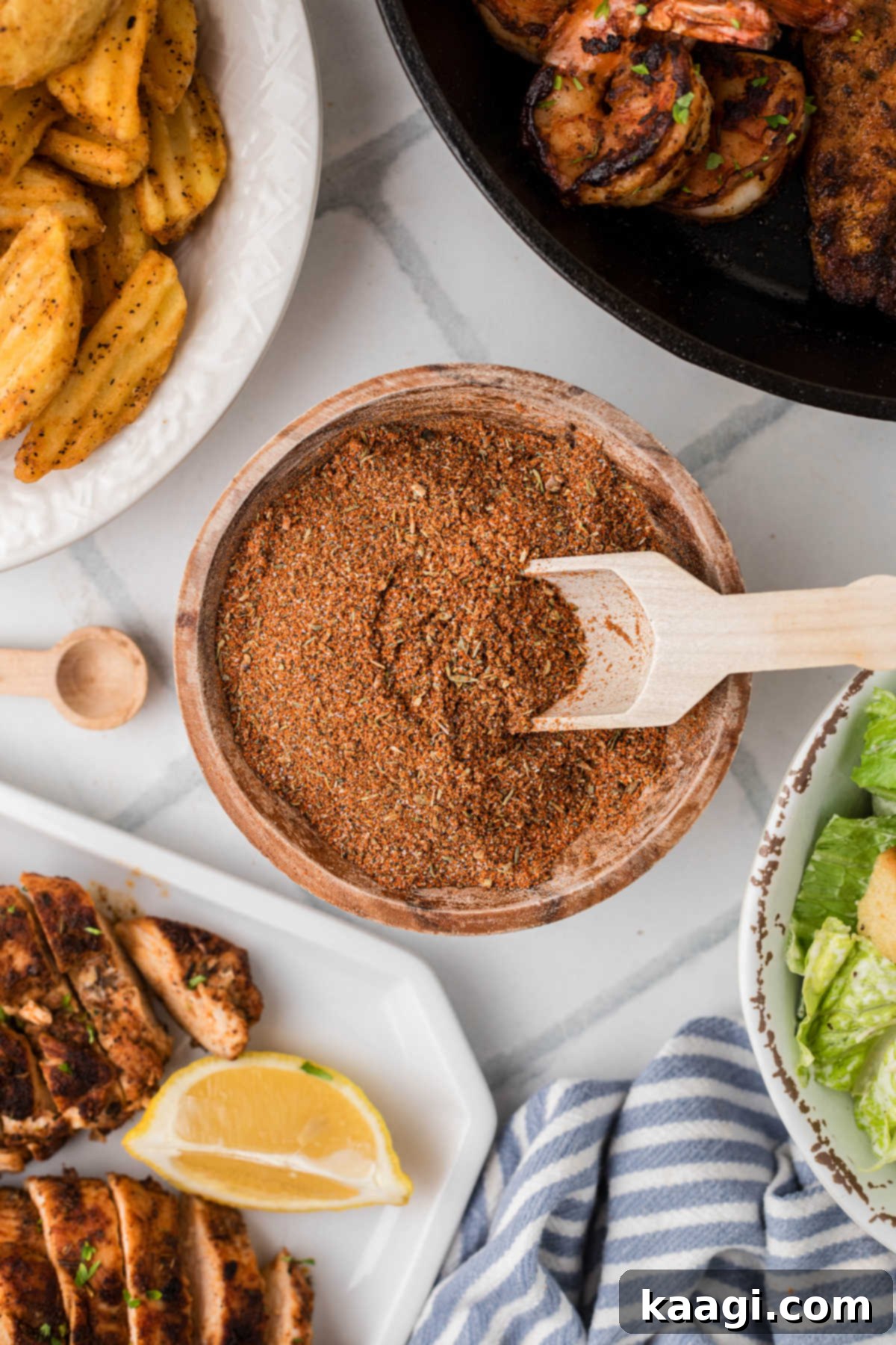 Blackened Spice Symphony: Your Kitchen's Cajun Secret 6 Overhead view of homemade blackened seasoning in a wooden bowl
